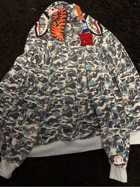 Bape Shark Camo Hoodie in Light Blue, Navy & Gray